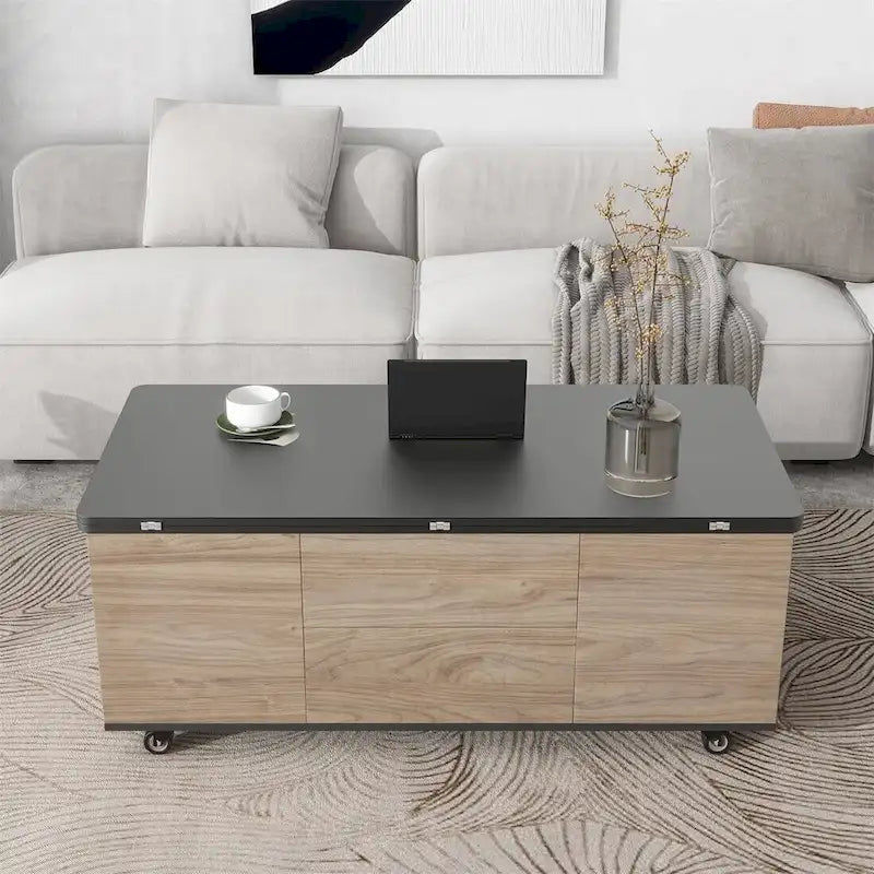 Hub-Couchtisch mit Schubladen und Ablageflächen