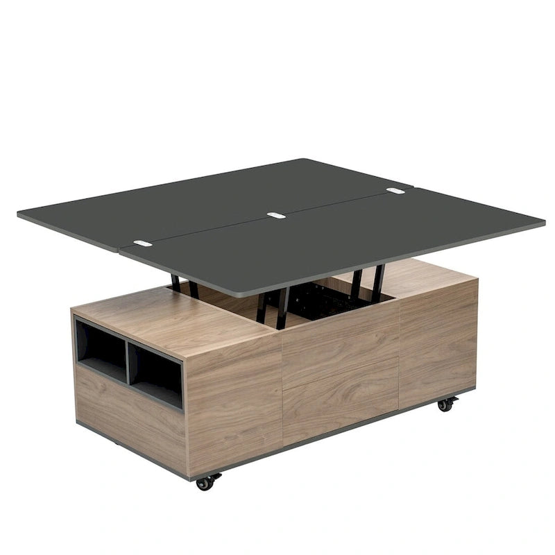 Hub-Couchtisch mit Schubladen und Ablageflächen