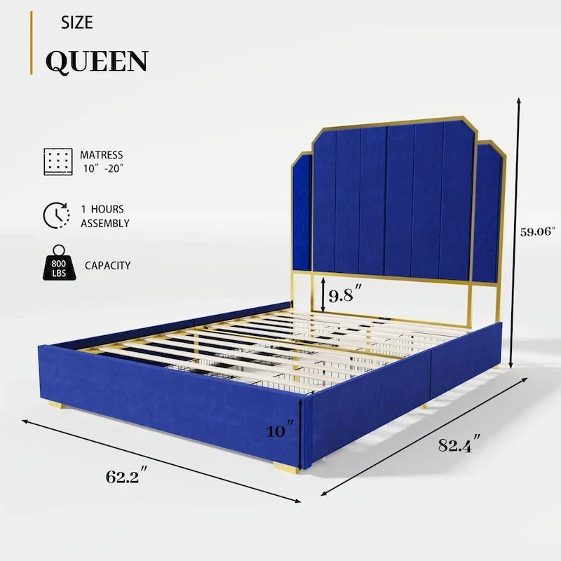 Gepolstertes Queensize-Bettgestell mit 59"-Kopfteil mit Rillenmuster und 4 Schubladen