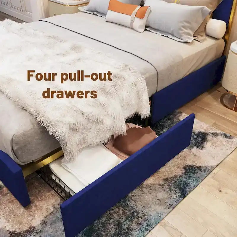 Gepolstertes Queensize-Bettgestell mit 59"-Kopfteil mit Rillenmuster und 4 Schubladen
