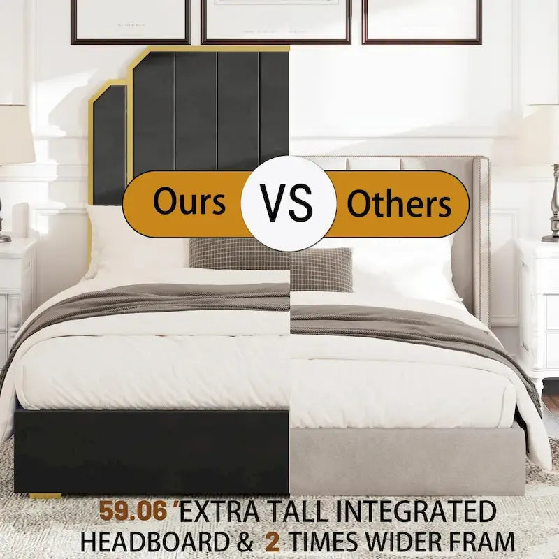 Gepolstertes Queensize-Bettgestell mit 59"-Kopfteil mit Rillenmuster und 4 Schubladen