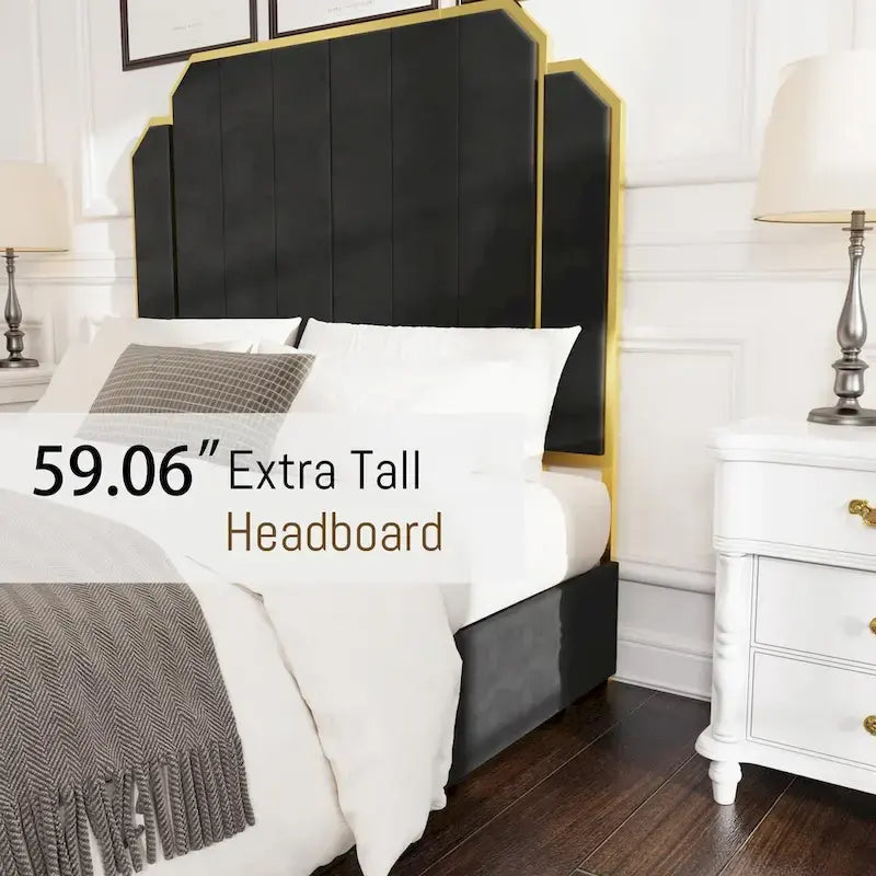 Gepolstertes Queensize-Bettgestell mit 59"-Kopfteil mit Rillenmuster und 4 Schubladen