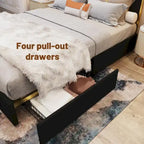 Gepolstertes Queensize-Bettgestell mit 59"-Kopfteil mit Rillenmuster und 4 Schubladen