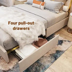 Gepolstertes Queensize-Bettgestell mit 59"-Kopfteil mit Rillenmuster und 4 Schubladen