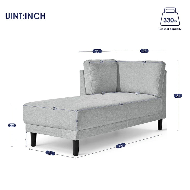 Chaise longue imbottita con struttura in legno massello
