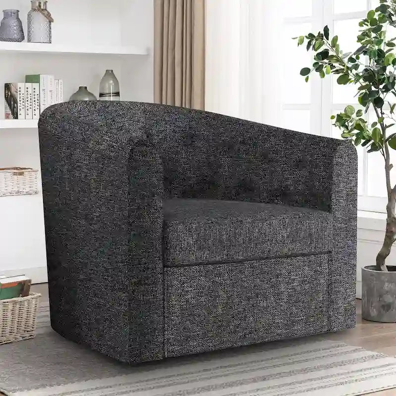 Poltroncina decorativa girevole in tessuto con trapuntatura a bottoni
