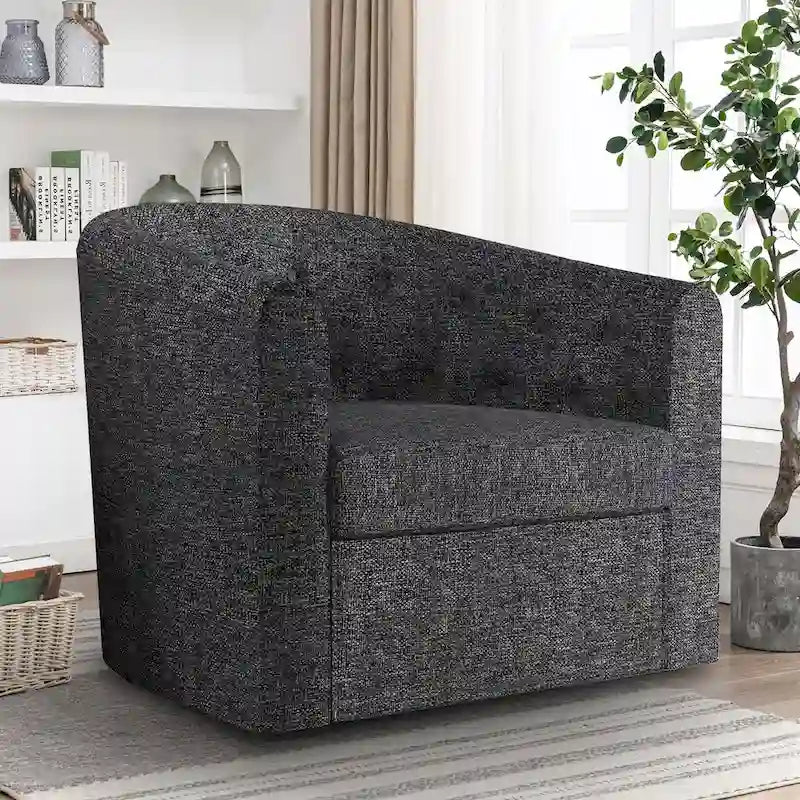Poltroncina decorativa girevole in tessuto con trapuntatura a bottoni