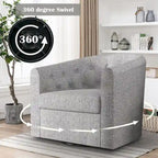 Poltroncina decorativa girevole in tessuto con trapuntatura a bottoni