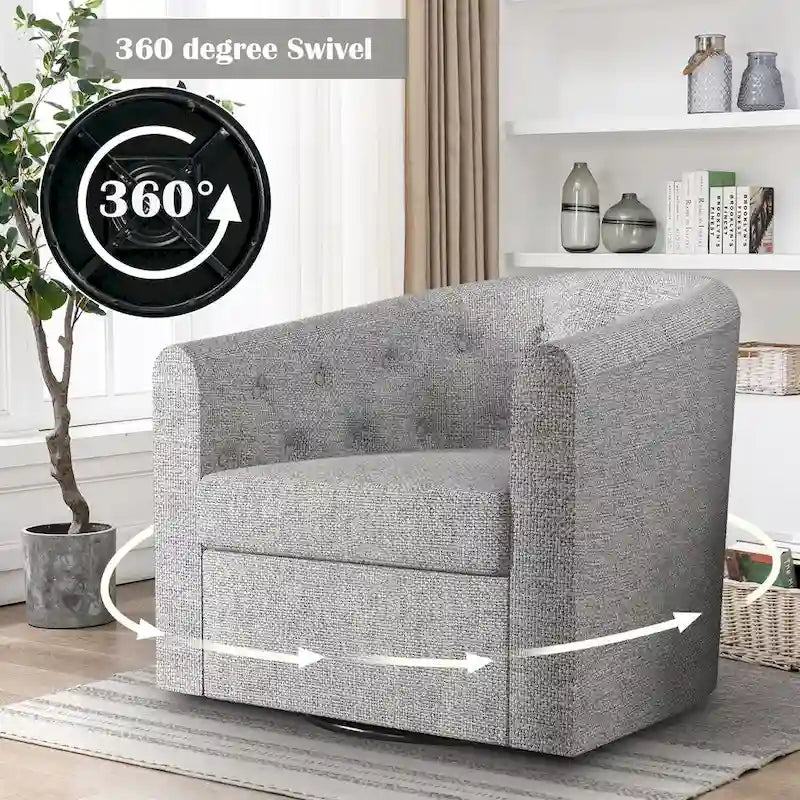 Poltroncina decorativa girevole in tessuto con trapuntatura a bottoni