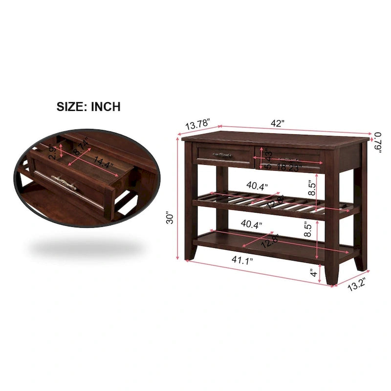 Consoletafel in mid-century-stijl van 42" met 2 laden en 2 open vakken