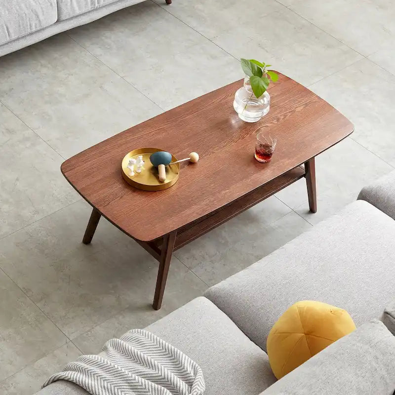 Tavolino da caffè in legno massello di quercia con ripiano contenitore, 100 x 50 x 44 cm