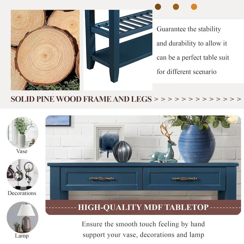 Console Table with 2 Storage Drawers and 2 Open Shelves
