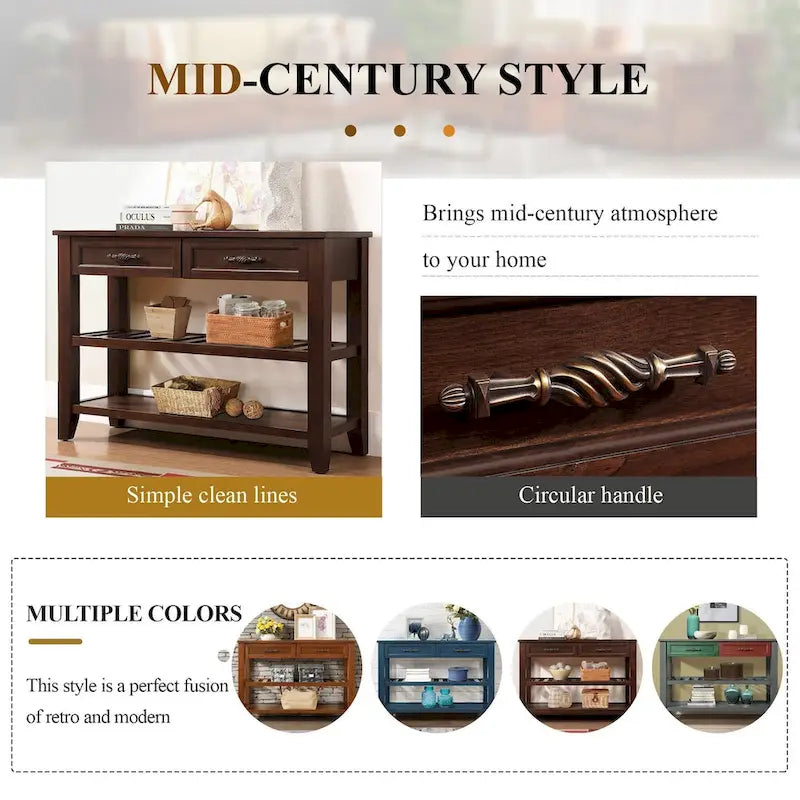 Console Table with 2 Storage Drawers and 2 Open Shelves
