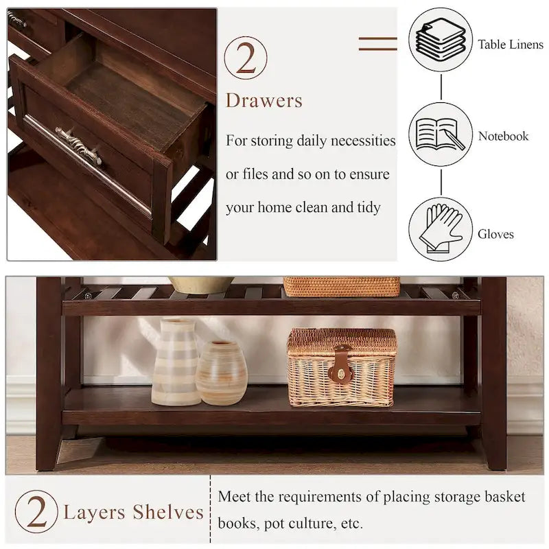 Console Table with 2 Storage Drawers and 2 Open Shelves