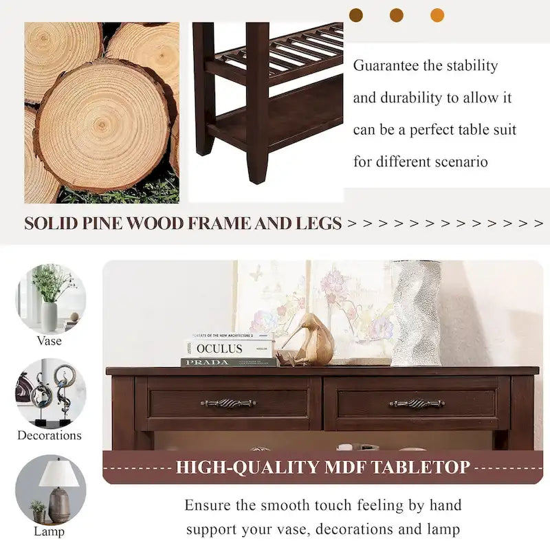 Console Table with 2 Storage Drawers and 2 Open Shelves