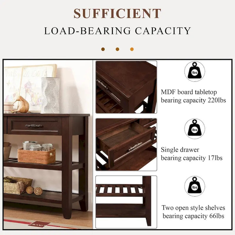 Console Table with 2 Storage Drawers and 2 Open Shelves