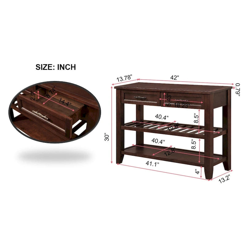 Console Table with 2 Storage Drawers and 2 Open Shelves