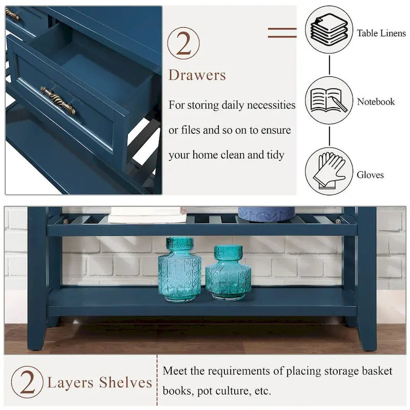 Console Table with 2 Storage Drawers and 2 Open Shelves