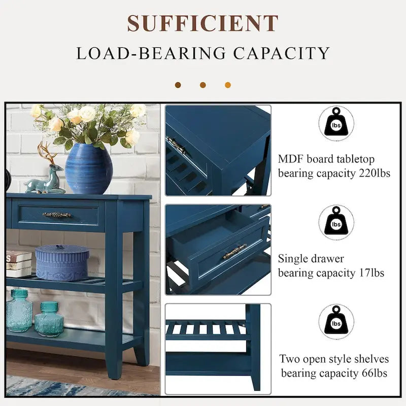 Console Table with 2 Storage Drawers and 2 Open Shelves