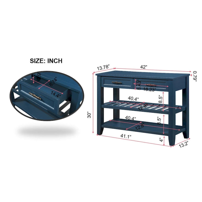 Console Table with 2 Storage Drawers and 2 Open Shelves