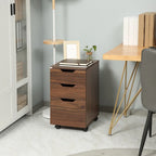 Büro-Stauraumschrank mit 3 Schubladen und Rollen, braune Holzmaserung
