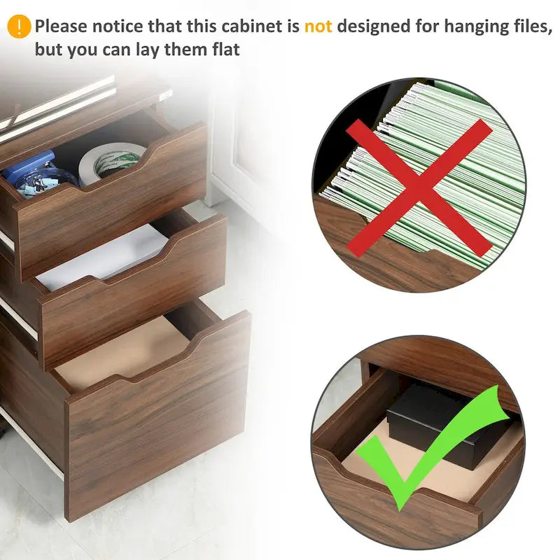Büro-Stauraumschrank mit 3 Schubladen und Rollen, braune Holzmaserung