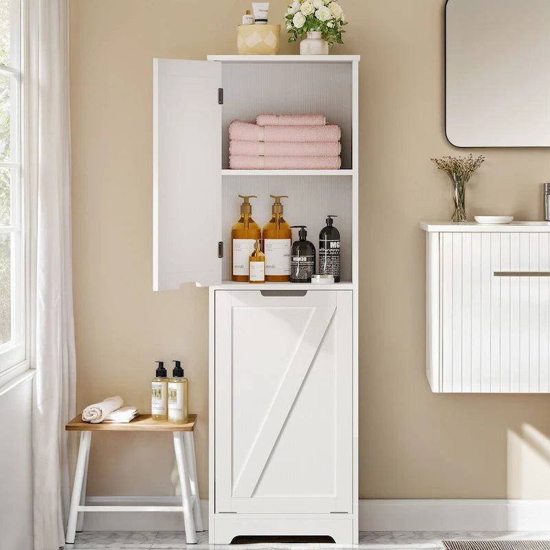 Moasis 53H Tilt Out Laundry Hamper Bathroom Storage Cabinet with Adjustable Shelves and Basket