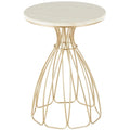 Table d’appoint dorée inspirée d’une fleur avec plateau en marbre crème