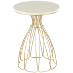 Table d’appoint dorée inspirée d’une fleur avec plateau en marbre crème