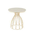 Table d’appoint dorée inspirée d’une fleur avec plateau en marbre crème