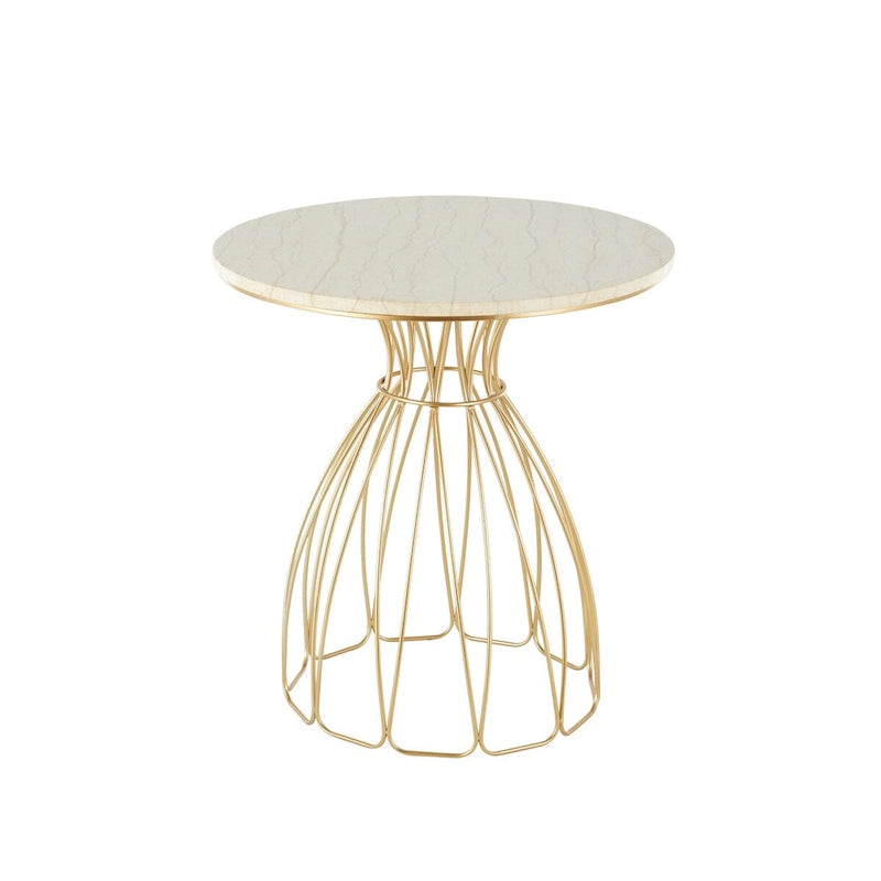 Mesa de apoio dourada inspirada numa flor, com tampo de mármore creme