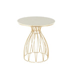 Table d’appoint dorée inspirée d’une fleur avec plateau en marbre crème