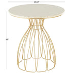 Table d’appoint dorée inspirée d’une fleur avec plateau en marbre crème