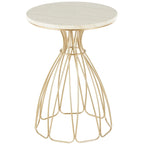 Table d’appoint dorée inspirée d’une fleur avec plateau en marbre crème
