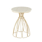 Table d’appoint dorée inspirée d’une fleur avec plateau en marbre crème