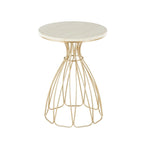 Table d’appoint dorée inspirée d’une fleur avec plateau en marbre crème