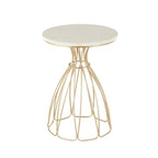 Table d’appoint dorée inspirée d’une fleur avec plateau en marbre crème