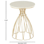 Table d’appoint dorée inspirée d’une fleur avec plateau en marbre crème